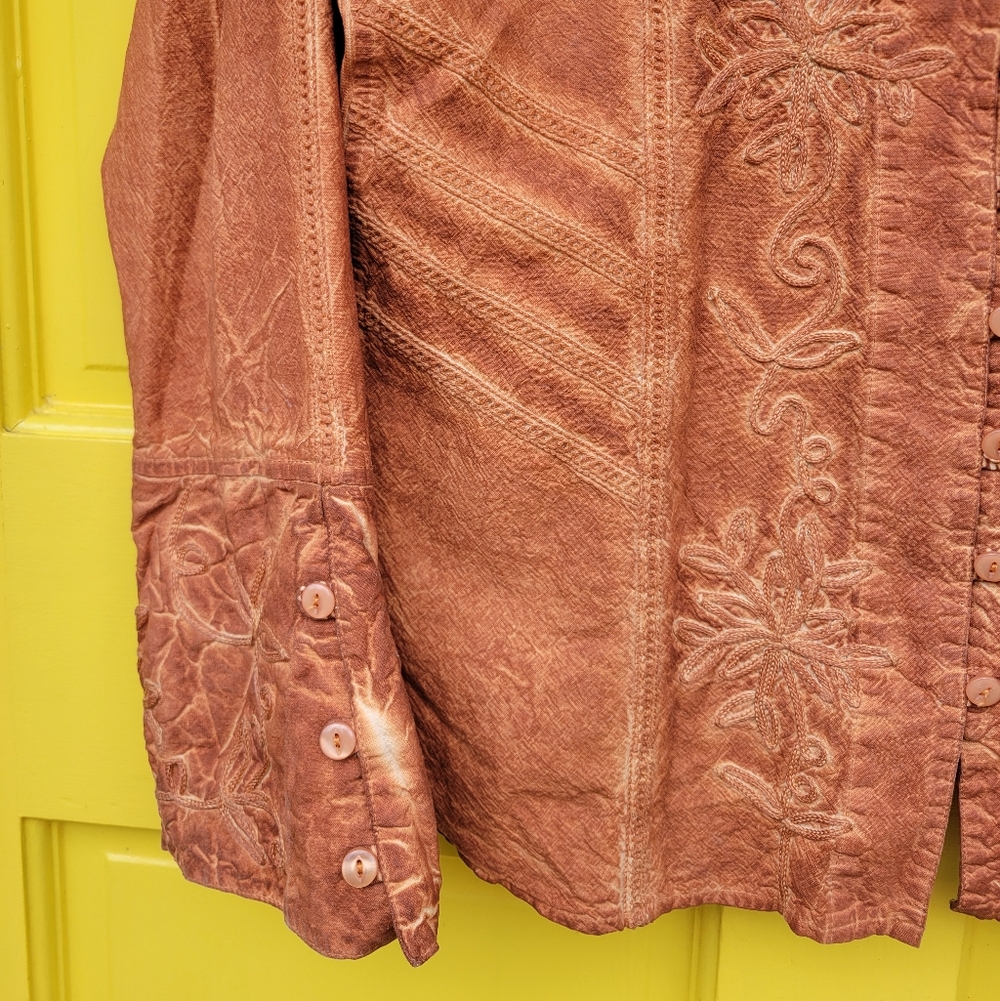 Inca Cottons Peruvian Embroidered Cotton Blouse L Boho Western Cottagecore - Picture 7 of 11